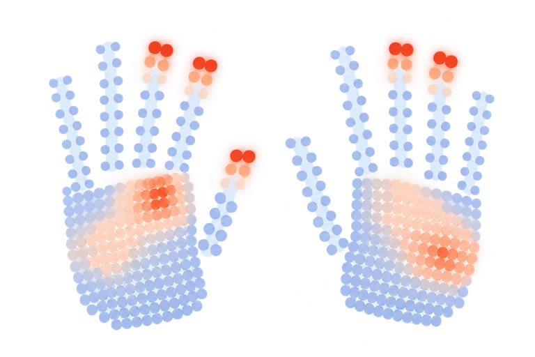 Left and right hand taxel clouds colored by pressure